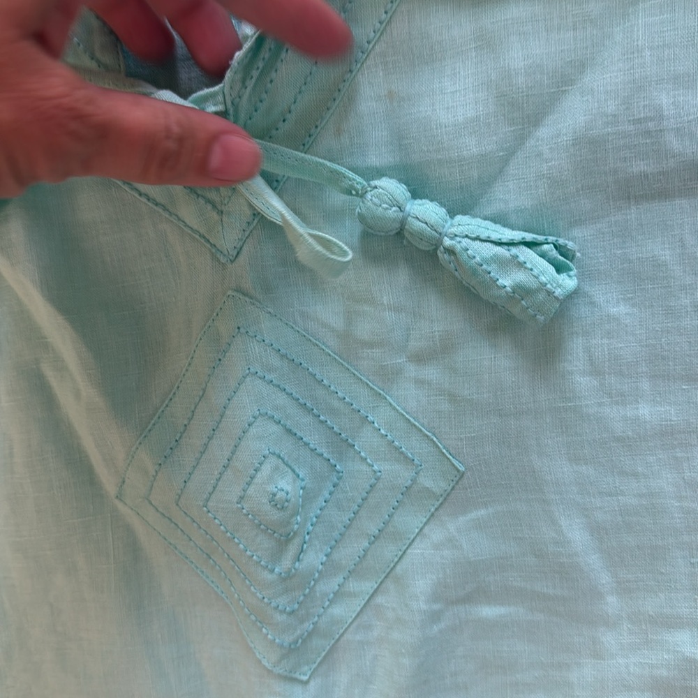 Calypso St. Barth 100% Linen Mint Green Tunic Mini Dress Coverup, size M - Picture 4 of 7
